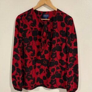 Pendleton Red & Black Blouse with button cuff sleeves and tie detail at neck 8P